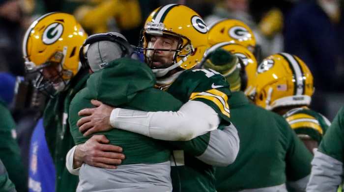 Aaron Rodgers, Matt LaFleur in playoff win over Seattle