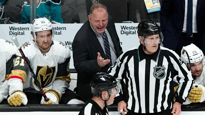 NHL head coach Gerard Gallant on the bench with the Vegas Golden Knights