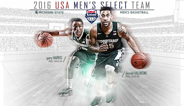 Gary Harris and Denzel Valentine.  Photo courtesy of MSU SID.