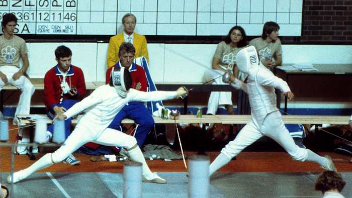 Onischenko (left) was initially—and wrongly—awarded a hit in his bout with Fox.