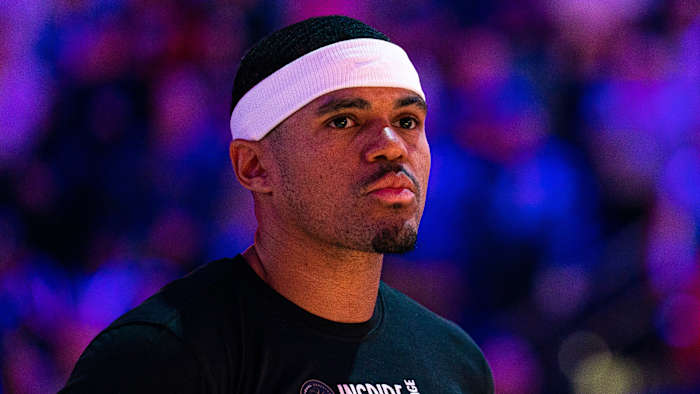 Closeup of Sixers' Tobias Harris before a game