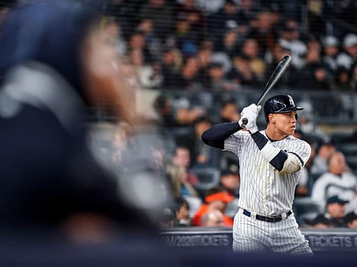 Aaron Judge standing with a bat