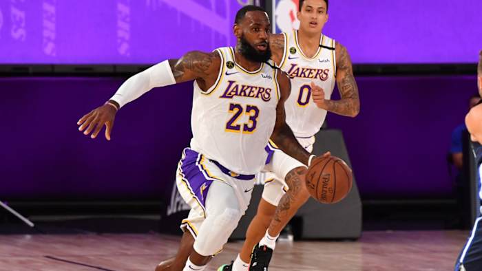 LeBron James drives to the basket