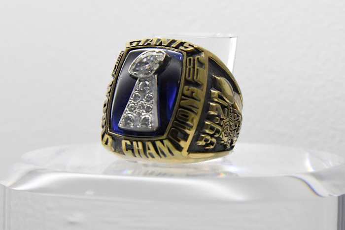 A view of Super Bowl XXI ring to commemorate the Giants' 39–20 victory over the Broncos at the Rose Bowl in Pasadena, Calif., on Jan. 25, 1987.