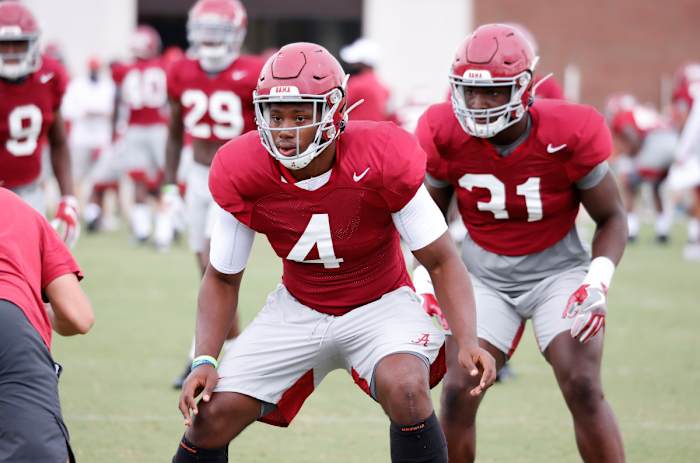 Linebacker Christopher Allen, Alabama practice, August 20, 2020