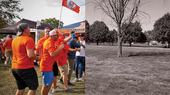 Illinois fans tailgating split with an empty tailgating field