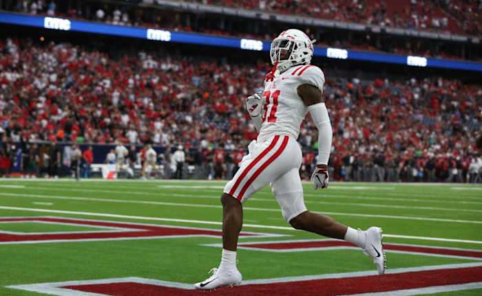 Mississippi Rebels kick off returner Jaylon Jones (31) celebrates his touchdown against the Texas Tech Red Raiders at NRG Stadium. Mandatory Credit: Thomas B. Shea-USA TODAY Sports