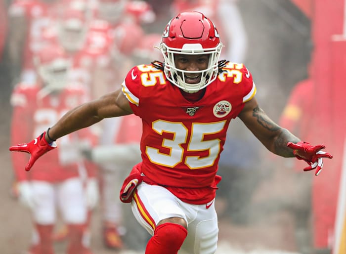 Jan 12, 2020; Kansas City, Missouri, USA; Kansas City Chiefs cornerback Charvarius Ward (35) is introduced before a AFC Divisional Round playoff football game against the Houston Texans at Arrowhead Stadium. Mandatory Credit: Jay Biggerstaff-USA TODAY Sports