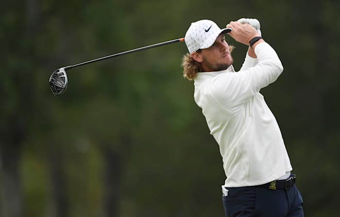 Thomas Pieters plays his shot from the sixth tee during the second round of the U.S. Open golf tournament at Winged Foot Golf Club - West.