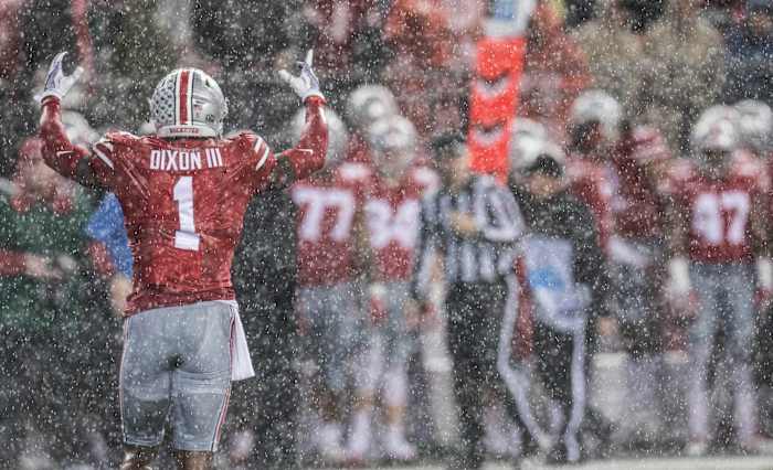 Johnnie Dixon celebrates after beating Illinois in 2017.