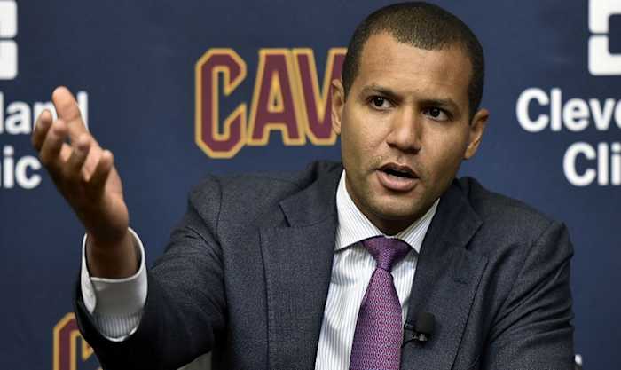 Cleveland Cavaliers GM Koby Altman addresses reporters at a recent press conference.