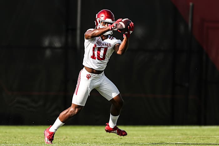 Sophomore David Ellis catches the ball out of the backfield during Indiana's fall camp. Ellis has been getting a lot of reps at running back this fall.