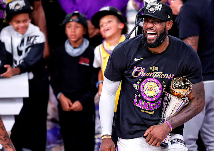 LeBron James celebrates the Lakers' 17th NBA championship