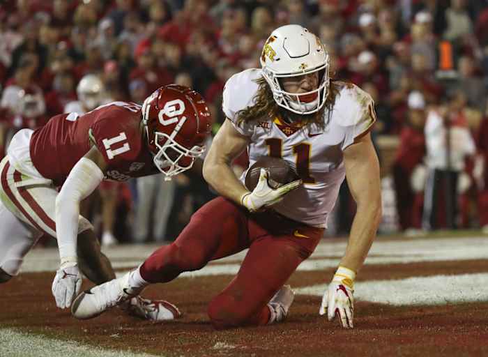 Iowa State, shown here in the win over Oklahoma, is loaded with tight ends and that includes Chase Allen (11)