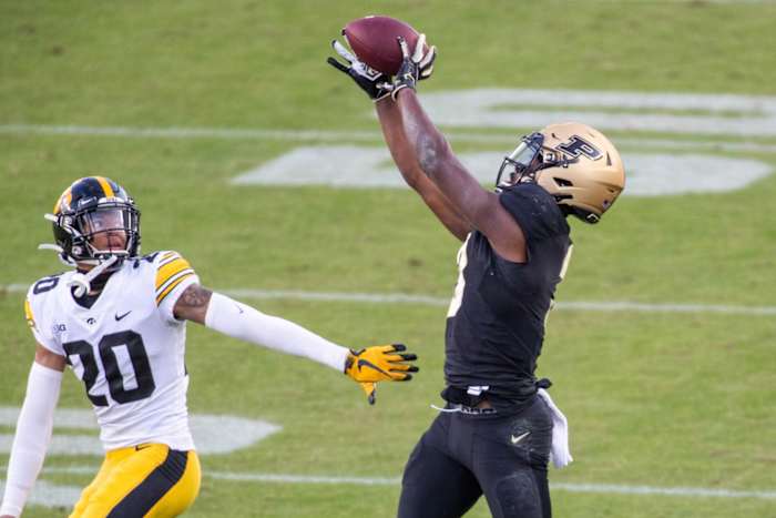 Purdue's David Bell (right) led all Big Ten receivers with 13 receptions in Week 1. (USA TODAY Sports)