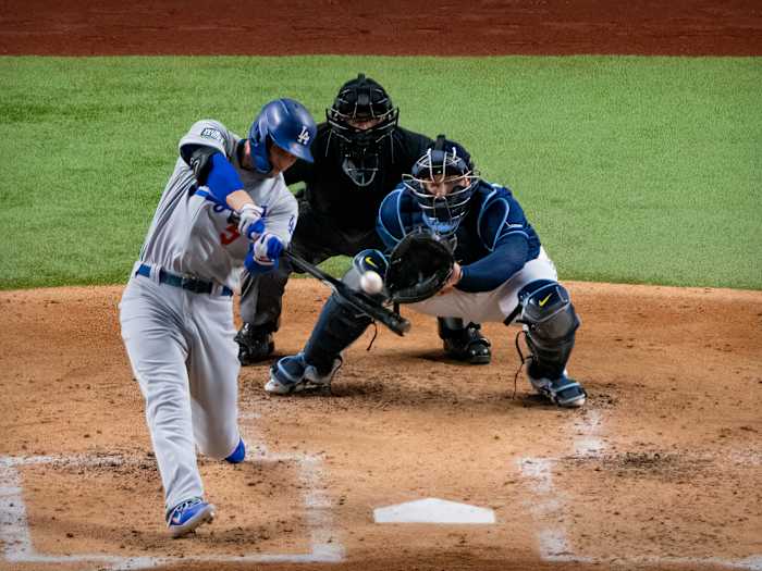 Corey Seager swinging