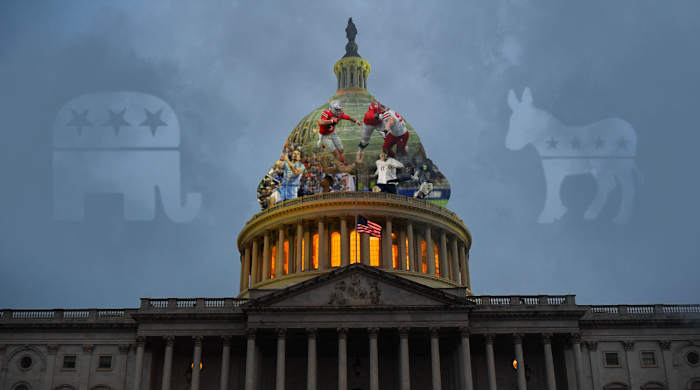 The U.S. Capitol in D.C. sits at dusk