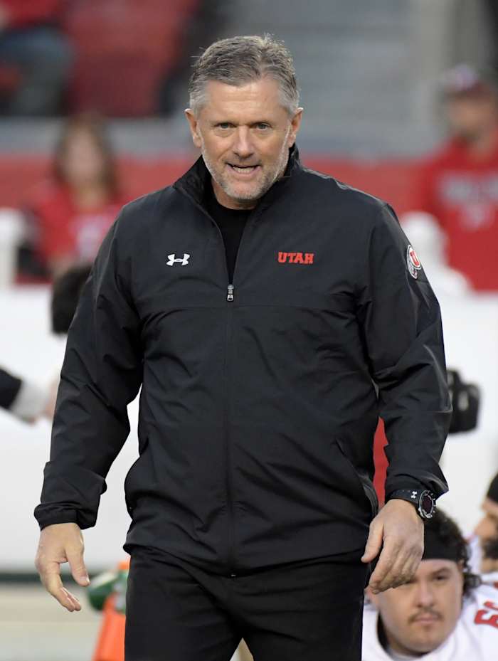 Dec 6, 2019; Santa Clara, CA, USA; Utah Utes head coach Kyle Whittingham] before the Pac-12 Conference championship game against the Oregon Ducks at Levi's Stadium.