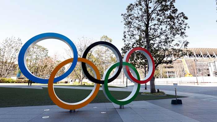 The Olympic rings on display