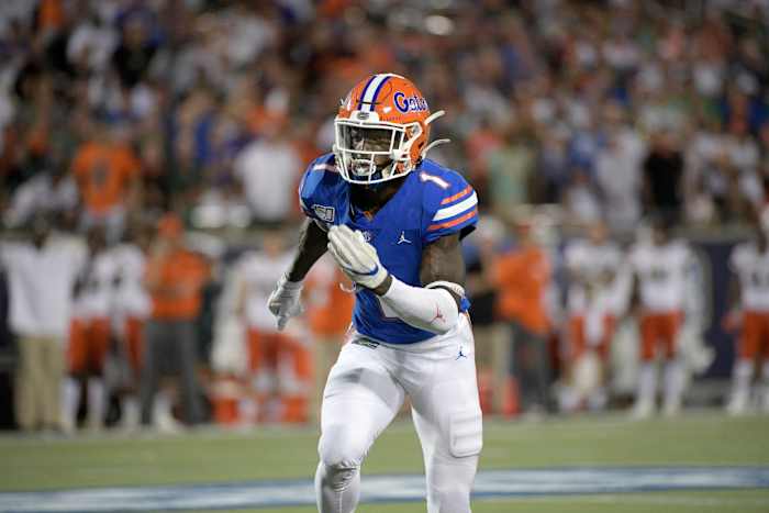 Kadarius Toney runs a route against the Miami Hurricanes