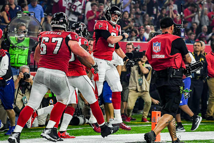 Matt Ryan celebrates a Falcons touchdown during Super Bowl LI