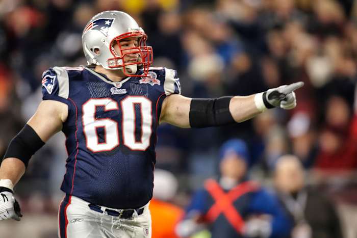 Patriots offensive lineman Rich Ohrnberger, between plays during a game