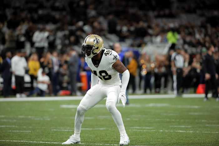 Jan 5, 2020; New Orleans, Louisiana, USA; Saints defensive back J.T. Gray (48) before kickoff of a NFC Wild Card playoff football game against the Minnesota Vikings at the Mercedes-Benz Superdome. Mandatory Credit: Derick Hingle-USA TODAY