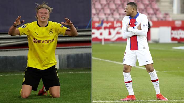 Dortmund's Erling Haaland and PSG's Kylian Mbappe