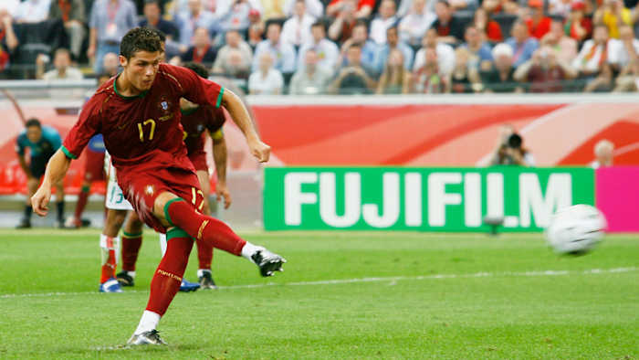 Cristiano Ronaldo scores for Portugal vs. Iran in the 2006 World Cup.