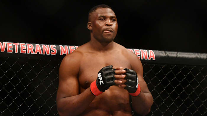 Close-up of UFC fighter Francis Ngannou in the Octagon