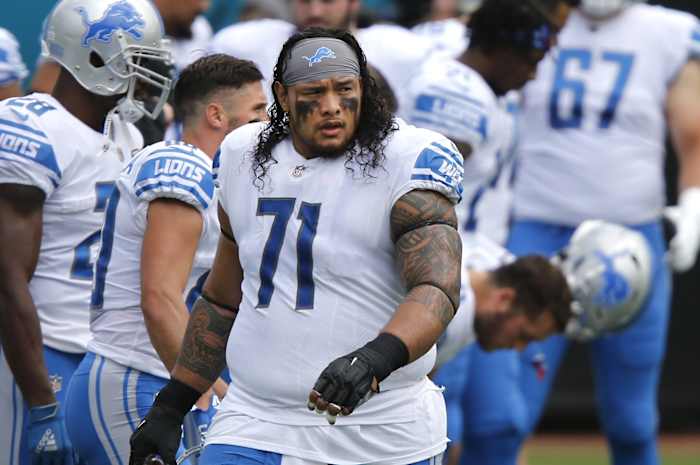 Oct 18, 2020; Jacksonville, Florida, USA; Detroit Lions defensive tackle Danny Shelton (71) walks on the field before a game against the Jacksonville Jaguars at TIAA Bank Field.