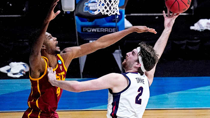Gonzaga's Drew Timme shoots vs. USC's Evan Mobley