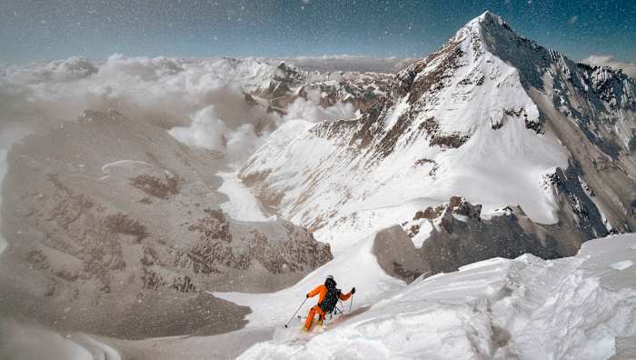 After climbing for 28 days, Morrison skied the line that had to that point been unconquerable.