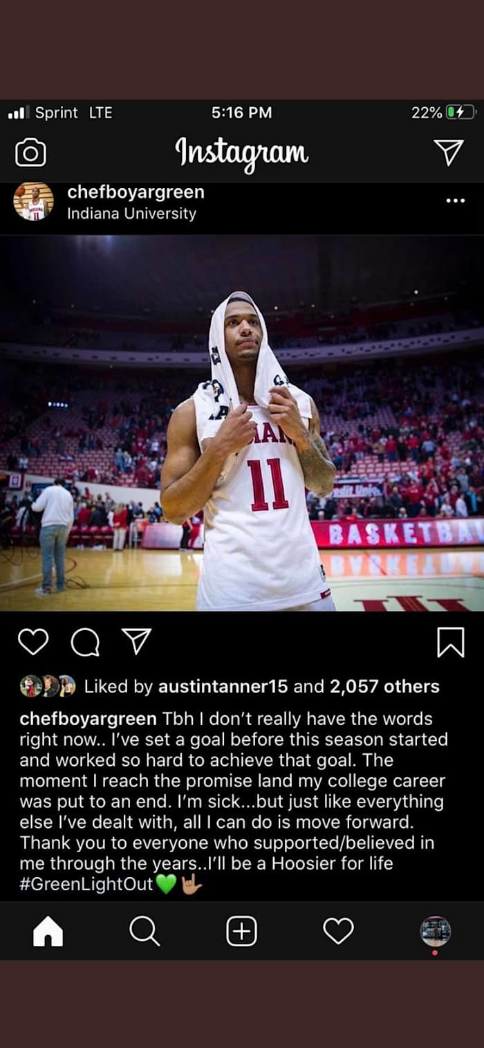 Devote Green's Instagram post on Thursday. 