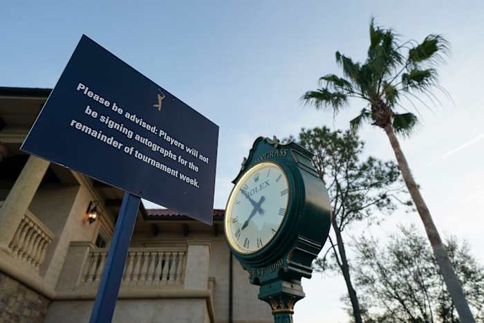A sign outside the clubhouse at The Players Championship.