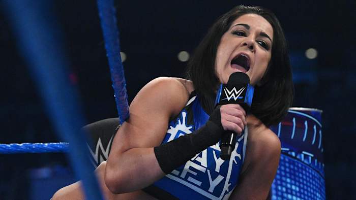 WWE's Bayley cuts a promo in the ring on SmackDown