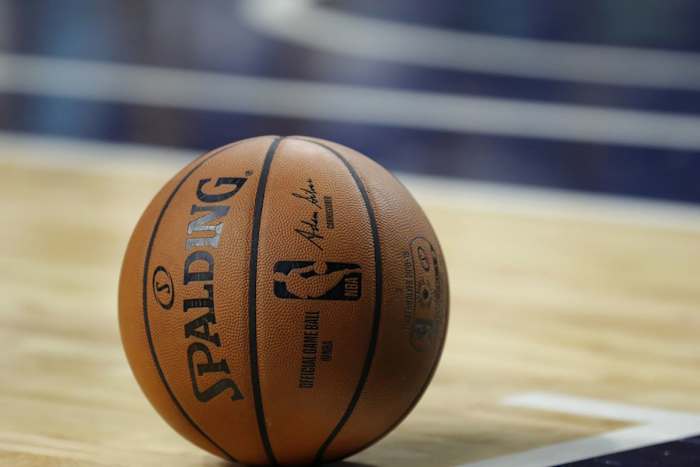 A general view of an NBA basketball during a game involving tghe Milwaukee Bucks and Brooklyn Nets.