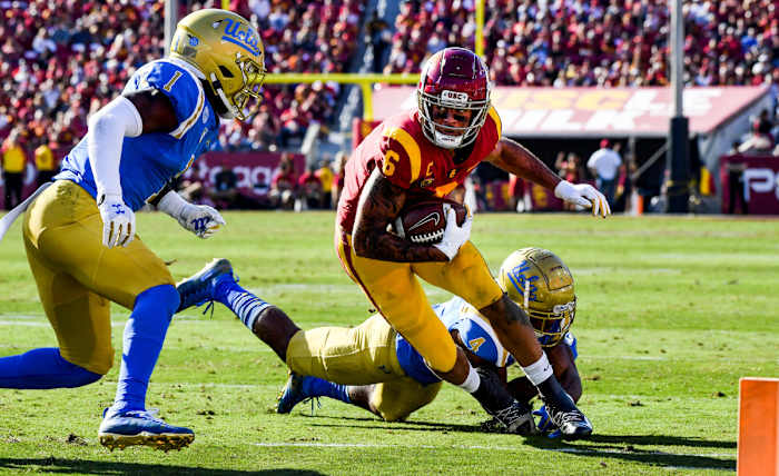 Pittman Jr.'s haul against UCLA last November: 13 catches, 104 yards and two TDs.