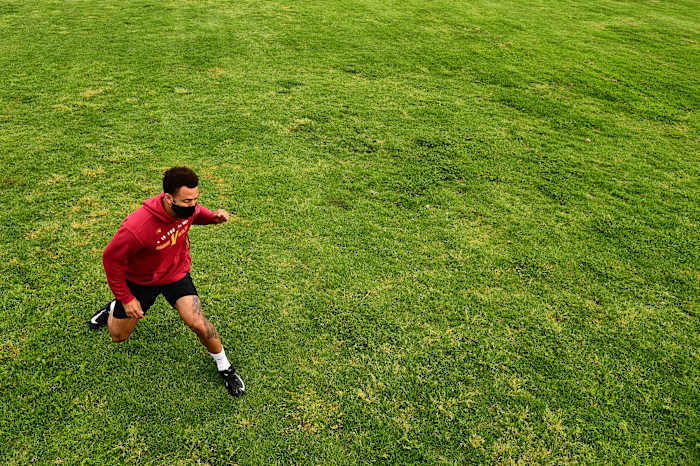 Pittman Jr. works on air at Frontier Park in Cerritos, Calif.