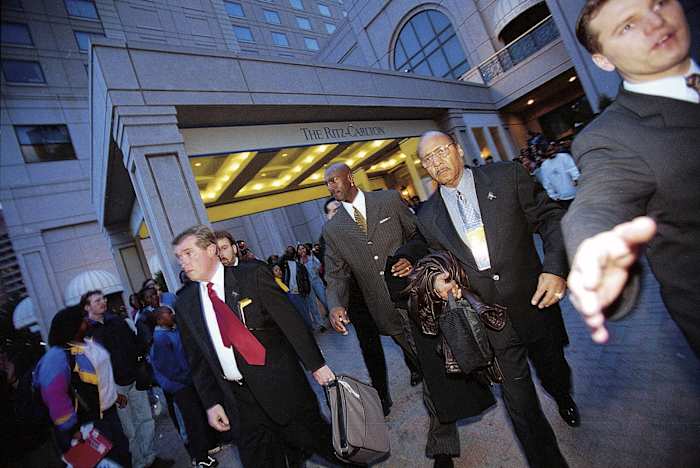 Jordan with Lett (blue shirt) in 1997, four years after James Jordan died.