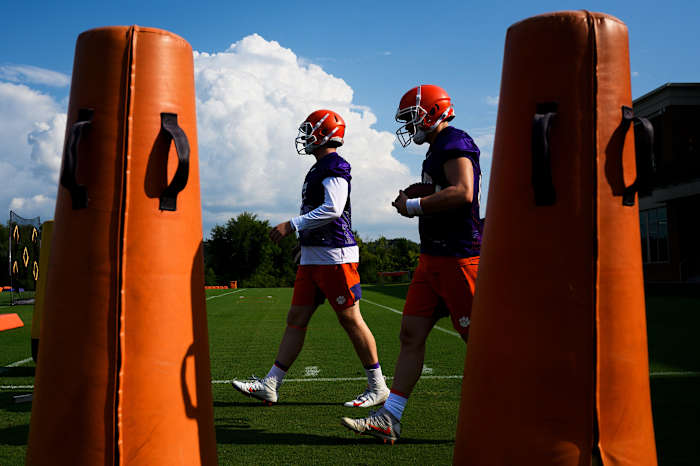 Clemson quarterbacks fall practice