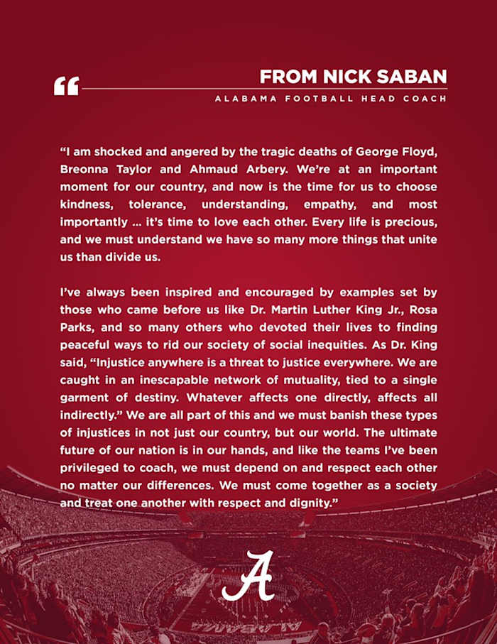 Nick Saban George Floyd Statement