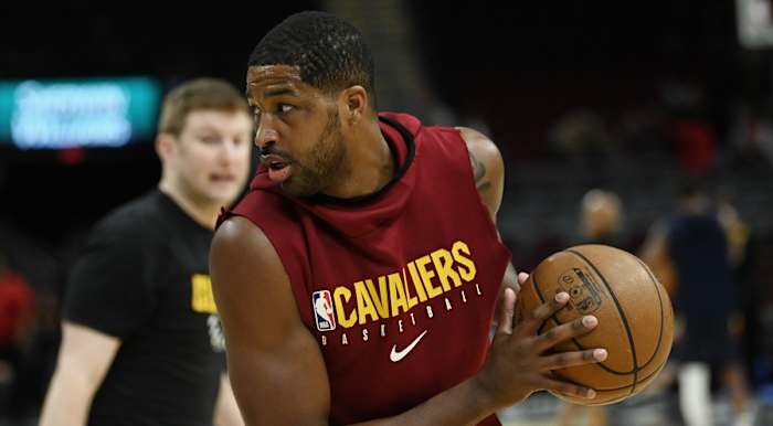 Cleveland Cavaliers center Tristan Thompson warms up before a game at Rocket Mortgage FieldHouse.
