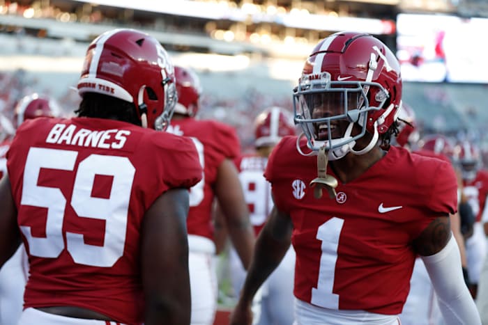 Jameson Williams celebrates during the Southern Miss game