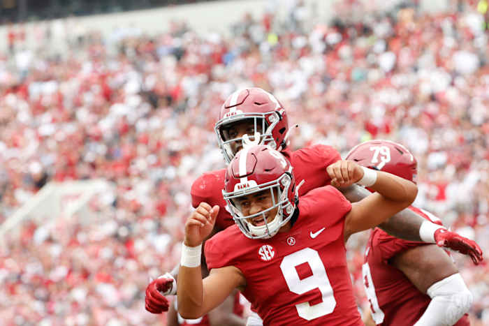 Bryce Young celebrates against Ole Miss