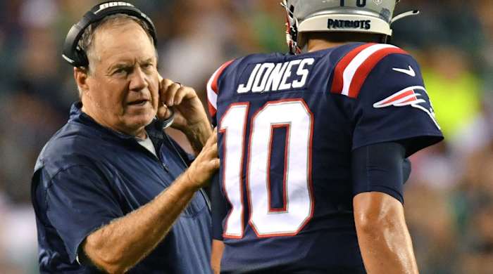 Patriots HC Bill Belichick and QB Mac Jones