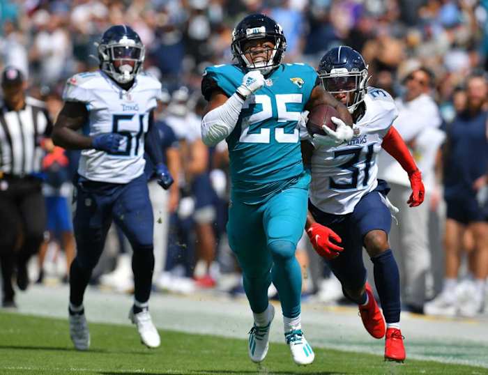 Robinson had a career day against the Titans. Yet was strangely absent in a big situation. [Bob Self/Florida Times-Union]