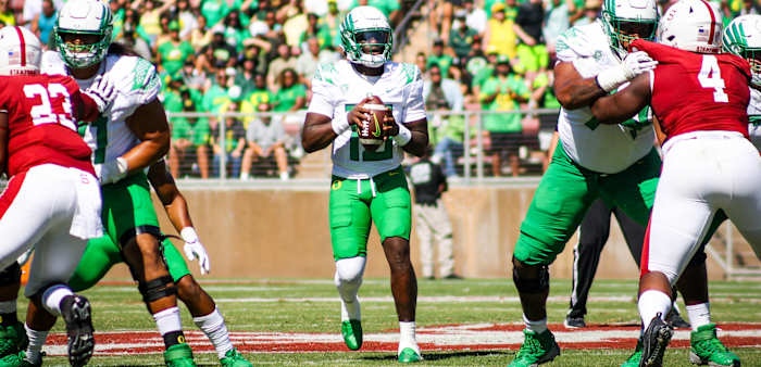 Anthony Brown drops back to pass against Stanford.