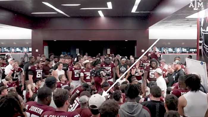 Sunderland can be seen in Jimbo Fisher's postgame speech