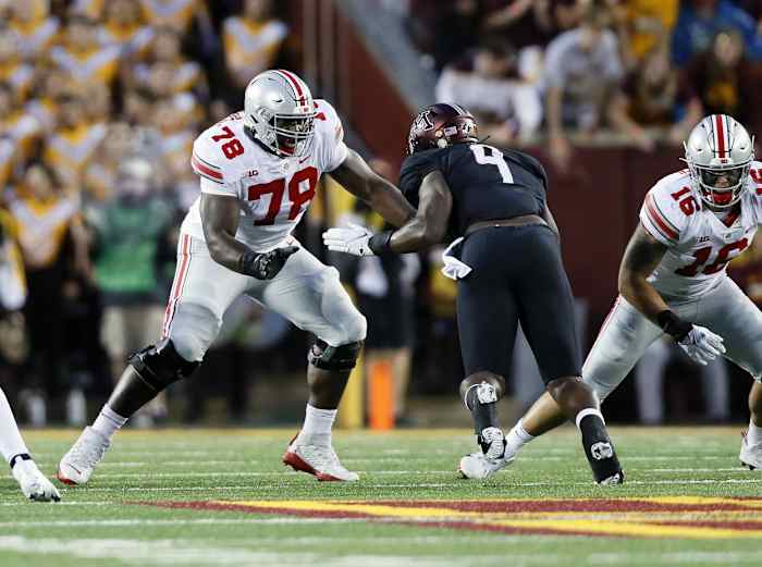 Nicholas Petit-Frere (78) has grown from 265 pounds as a freshman to 315 as a junior and this season has moved from right tackle to left tackle.